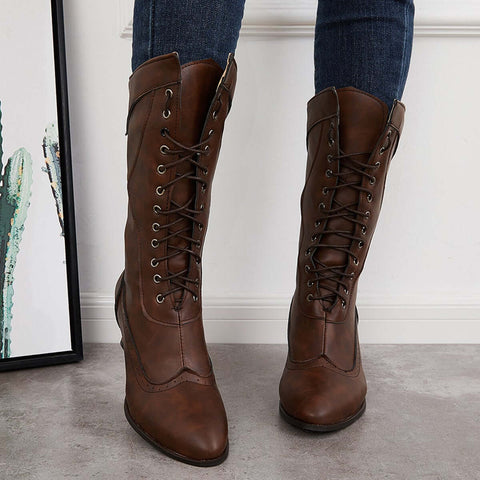 Vintage viktorianische Schnürstiefel mit mittlerer Wade, Western-Ritterstiefel