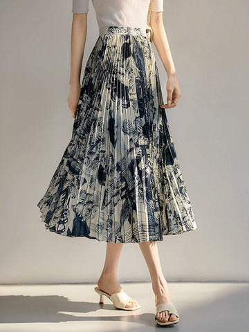 Pleated Printed A-Line Loose Skirts