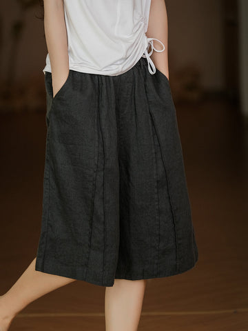 Women Summer Casual Solid Stitching Straight-leg Linen Pants