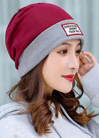 Einzigartige dicke Bonnie-Mütze in Rot mit Patchwork-Muster