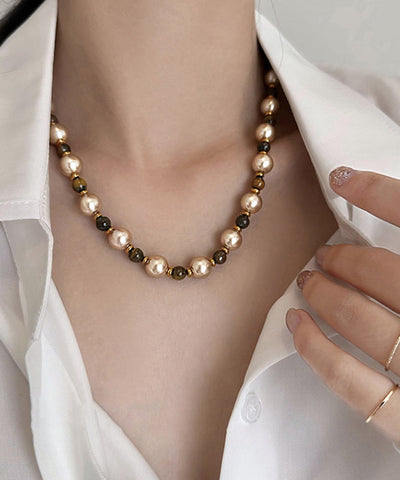 Fine Colorblock Alloy Tiger's Eye Pearl Patchwork Gratuated Bead Necklace
