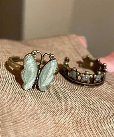 Vintage Butterfly Flower Metal Open Ring Set