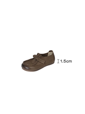 Women Genuine Leather Elastic Spliced Flat Shoes