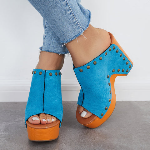 Retro Chunky Platform Heel Mules Slip on Sandals