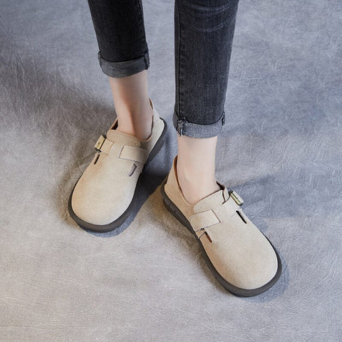 Women Retro Nubuck Leather Flat Casual Shoes