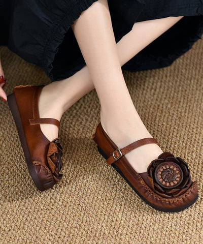 Original Retro Rote Blumen Weiche Sohle Rindsleder Flache Schuhe