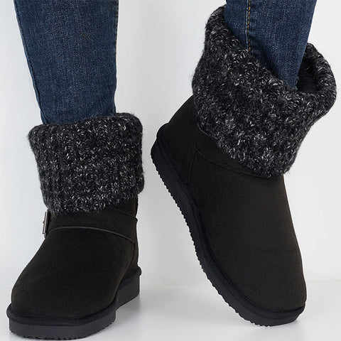 Knit Splicing Warm Ankle Non Slip Snow Boots Winter Short Booties