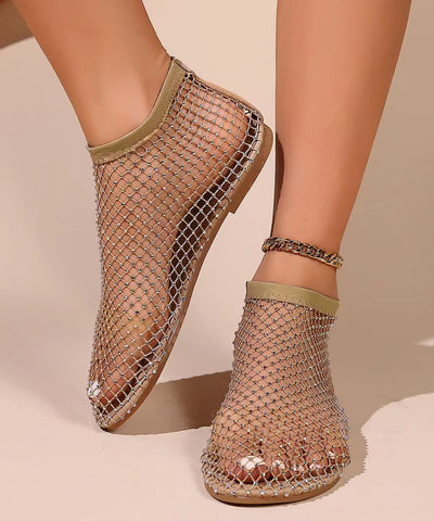 Schwarze aushöhlen Zirkon flache Sandalen atmungsaktives Mesh 2024 neu