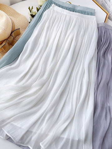 Clara French Style High Rise Vacation Full Skirt-Beige