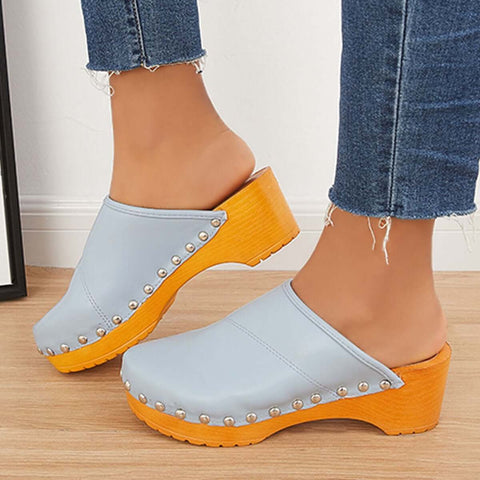 Women Casual Heeled Mules Closed Toe Slip-on Slide Sandals