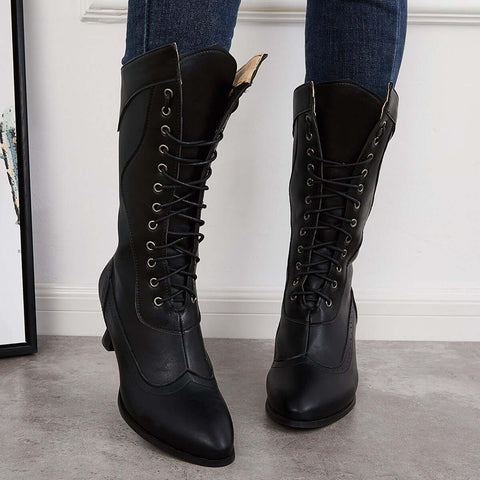 Vintage viktorianische Schnürstiefel mit mittlerer Wade, Western-Ritterstiefel