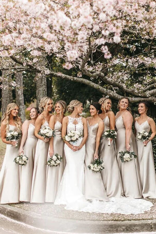 A-Linie Seidensatin Spaghettiträger Brautjungfernkleider, Hochzeitspartykleid 