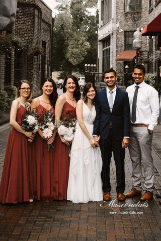 A-Linie Spaghettiträger Lange Brautjungfernkleider, Hochzeitspartykleider 