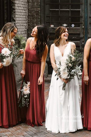 A-Linie Spaghettiträger Lange Brautjungfernkleider, Hochzeitspartykleider 
