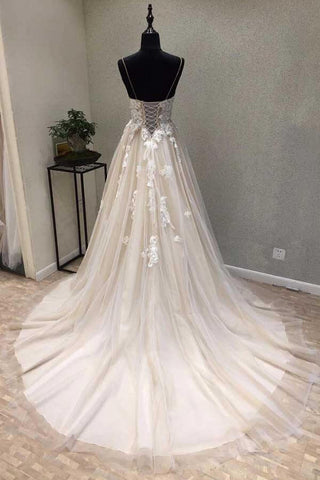 A-Linie Spaghettiträger Brautkleid mit Spitzenapplikationen, Hochzeitskleid