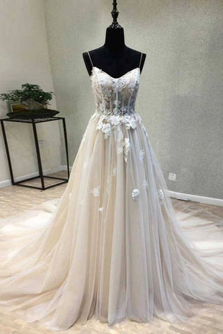 A-Linie Spaghettiträger Brautkleid mit Spitzenapplikationen, Hochzeitskleid