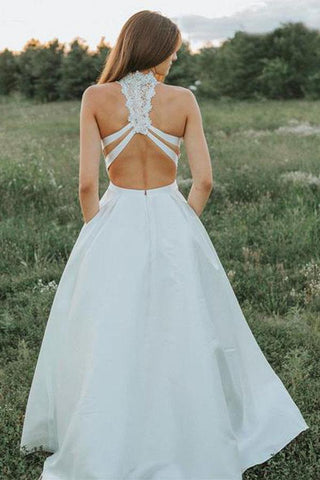 A-line Two Pieces Lace Top Wedding Dresses With Pockets, Bridal Gown