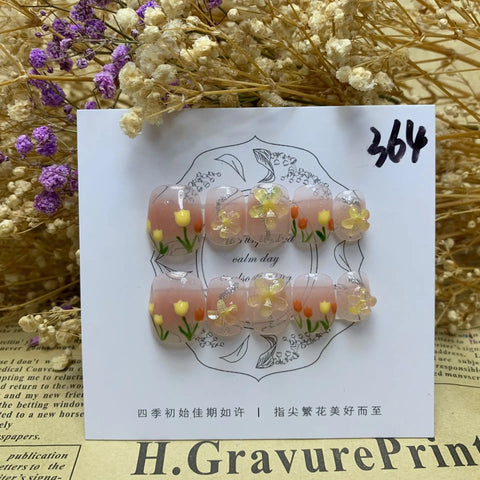 3D Press on Nails Ballerina Medium Coffin French Tip Nails Manicure Acrylic Stick on Nails