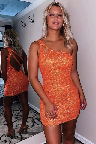 Figurbetontes One-Shoulder-Heimkehrkleid mit Pailletten