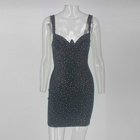 Summer Diamond Reflective Party Dress Women Mini Strapless Backless Sexy Dress Elegant Bodycon Dresses Vestidos