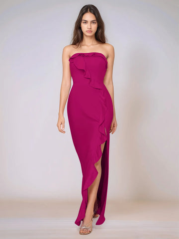 Ruffle Side Split Acetate Satin Bridesmaid Dress
