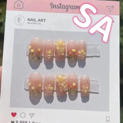 3D Press on Nails Ballerina Medium Coffin French Tip Nails Manicure Acrylic Stick on Nails