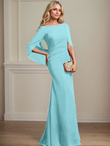 Trompete/Meerjungfrau U-Boot-Ausschnitt Bodenlang Chiffon Mutter der Braut Kleid Mit Plissee