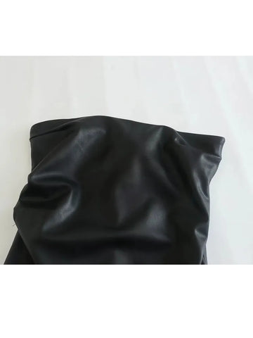 Black Faux Leather Dress Woman Off Shoulder Bodycon Long Dresses For Women Sexy Backless Dress  Midi Party Dresses