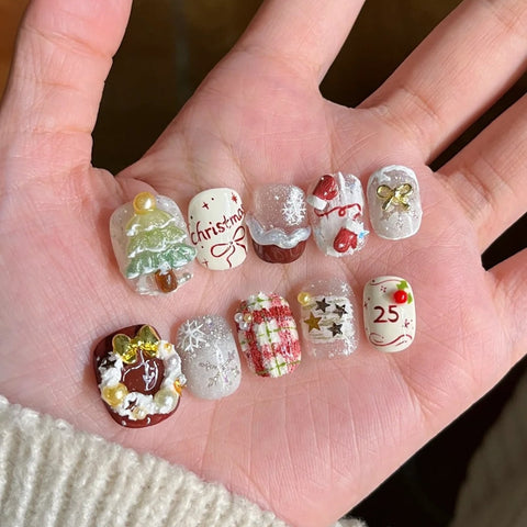 Hot SaleChristmas TreeHandmade Artificial Gel Nail Press-On Nails