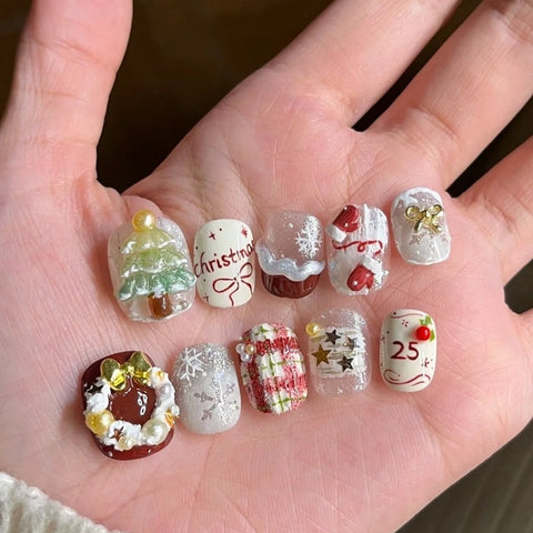Hot SaleChristmas TreeHandmade Artificial Gel Nail Press-On Nails