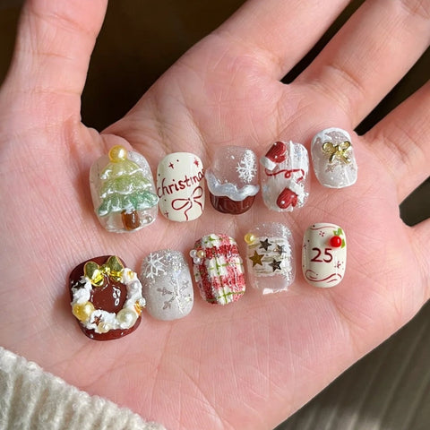 Hot SaleChristmas TreeHandmade Artificial Gel Nail Press-On Nails