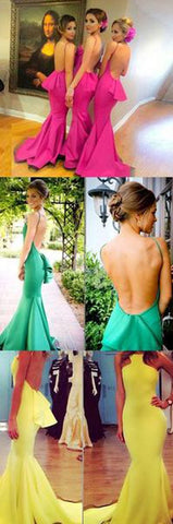 Rose Red Backless Mermaid Bridesmaid Dresses For Young Girls