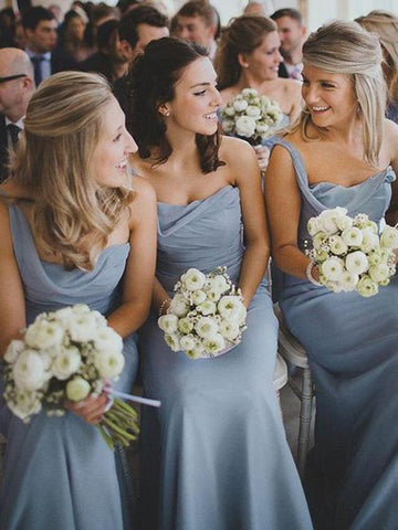 Cheap Column Chiffon Ruffles One Shoulder Long Bridesmaid Dresses on Line