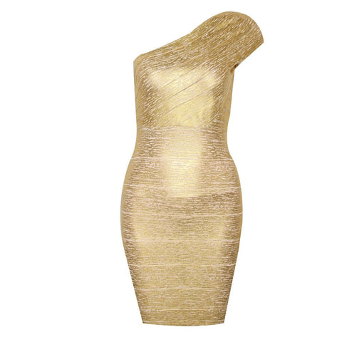Robe moulante sexy à une épaule en bandage doré, robe de soirée à paillettes
