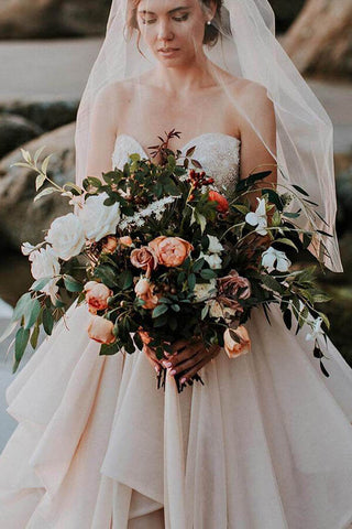 Ball Gown Sweetheart Beaded Tiered Skirt Wedding Dresses, Bridal Gown