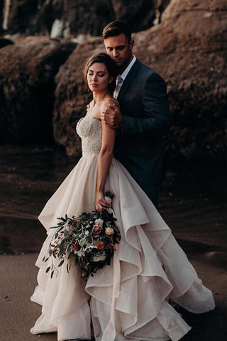Ball Gown Sweetheart Beaded Tiered Skirt Wedding Dresses, Bridal Gown