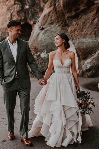 Ball Gown Sweetheart Beaded Tiered Skirt Wedding Dresses, Bridal Gown