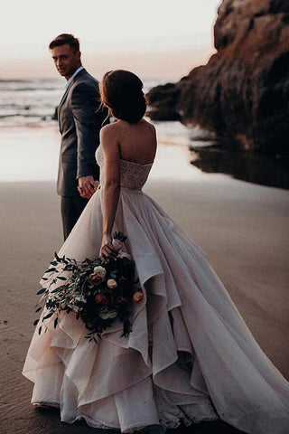 Ball Gown Sweetheart Beaded Tiered Skirt Wedding Dresses, Bridal Gown