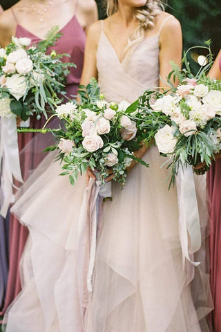 Ball Gown Tulle Spaghetti Straps Open Back Wedding Dresses, Bridal Gown