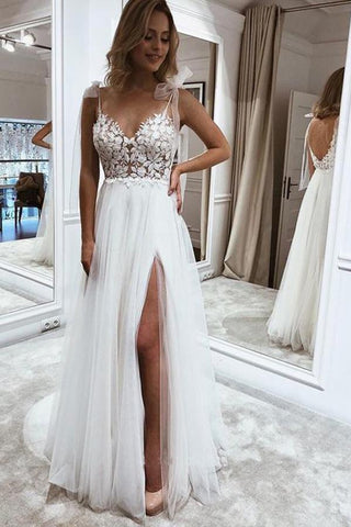 Beautiful Lace A-line Spaghetti Straps Wedding Dresses, Bridal Gown
