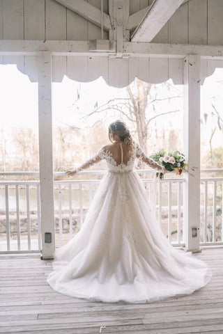 Lace Plus Size A-line Long Sleeves Wedding Dress, Bridal Gown