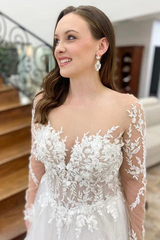 Beautiful Tulle A-line Long Sleeves Wedding Dresses With Lace Appliques