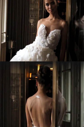 Wedding Dresses A-line Scoop Hand-Made Flower Beading Bridal Gown