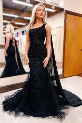 Mermaid Lace One Shoulder Long Prom Dresses, Evening Dress