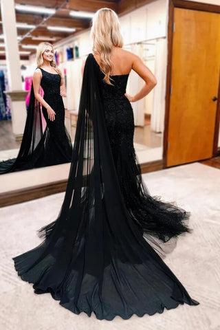 Mermaid Lace One Shoulder Long Prom Dresses, Evening Dress