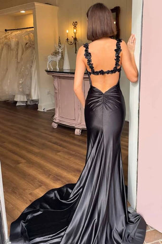 Satin Spaghettiträger Meerjungfrau Ballkleider mit Schleppe, Partykleid