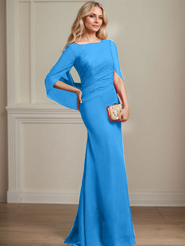 Trompete/Meerjungfrau U-Boot-Ausschnitt Bodenlang Chiffon Mutter der Braut Kleid Mit Plissee
