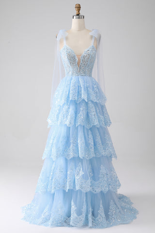 [Copy]Mermaid Silver Spaghetti Straps Corset Prom Dress with Appliques