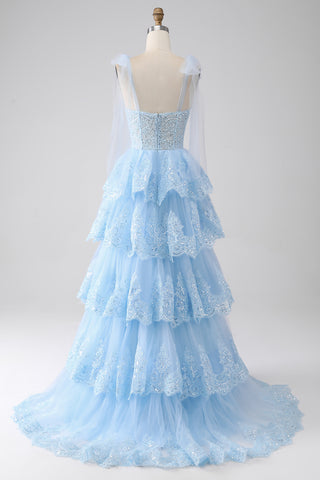 [Copy]Mermaid Silver Spaghetti Straps Corset Prom Dress with Appliques