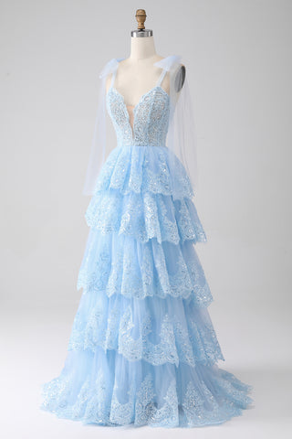 [Copy]Mermaid Silver Spaghetti Straps Corset Prom Dress with Appliques